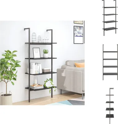 Zdjęcie produktu dla vidaXL Półka drabinkowa z 4 półkami czarna 64x35x152,5 cm - Regały i półki na książki