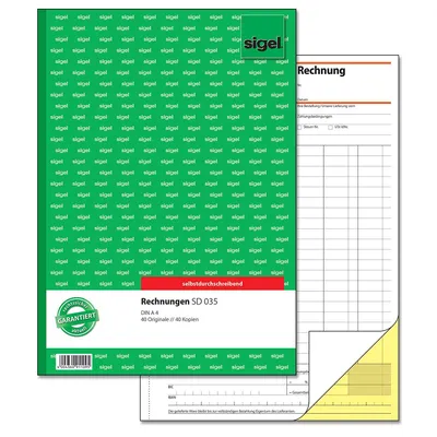 Produktbild von SIGEL SD035 Rechnungen, 1. und 2. Blatt bedruckt, A4, selbstdurchschreibend, 2 x 40 Blatt