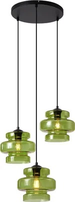 Produktbild von QAZQA - Retro Retro-Hängelampe I Pendellampe I Pendelleuchte schwarz mit grünem Glas 3-flammig - Denise I Wohnzimmer I Schlafzimmer - Rund - LED geeignet E27