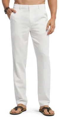 Immagine prodotto di Pantaloni in lino da uomo - Pantaloni da jogging estivi casual e leggeri - Bianco