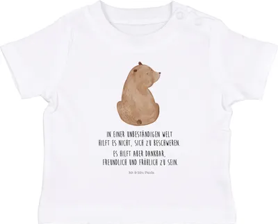 Produktbild von Mr. & Mrs. Panda  T-Shirt Bär Schulterblick 0. - 6. Monat - Weiß - Geschenk, Teddy, Babyshirt, Organic Baby, Selbstachtung, Motivation, Bären, Shirt, Kinder Oberteil