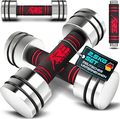 Produktbild von RE:SPORT® 2er Hanteln Set aus massivem Stahl Rot 2 x 2,5kg | Hantel Kurzhantel mit Gewichten & Schaumstoffgriff | Fitness Kurzhanteln Home Gym, Krafttraining & Muskelaufbau