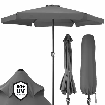 Produktbild von Kingsleeve® Sonnenschirm UV Schutz 80+ Balkon Schutzhülle 330cm Strand Schirm Groß Wasserabweisend Kurbel Aluminium Windöffnung Gartenschirm Anthrazit