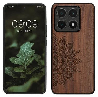 Produktbild von kwmobile Handyhülle für Xiaomi 14T Hülle Holz - Case mit TPU Bumper - Stoßfestes Hardcase - Schutzhülle Cover in Dunkelbraun