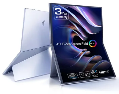 Produktbild von ASUS ZenScreen Fold OLED MQ17QH, 43,9 cm (17.3"), 2560 x 1920 Pixel, Quad HD, OLED, 0,2 ms, Silber