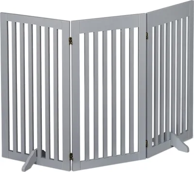 Produktbild von Relaxdays Absperrgitter, freistehendes Schutzgitter, HxB: 92 x 154 cm, mit Füßen, Hunde, klappbar, Türgitter, grau