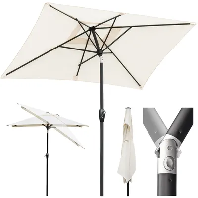 Produktbild von Sekey Sonnenschirm Balkon Gartenschirm Marktschirm  140×210 cm mit Handkurbel, aus 100% Polyester, Sonnenschutz UV50+, Creme