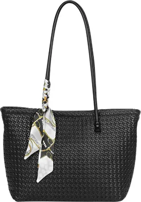 Produktbild von Gallantry, Handtasche für Damen mit geflochtenem Muster und Schal, Schwarz