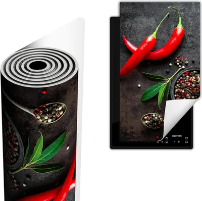 Produktbild von Herdabdeckplatte abdeckung Glaskeramikkochfeld abdeckplatte 30x52 cm Anti Rutsch Matte Aufrollbar, Gewürze Chilli