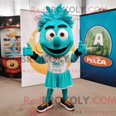 Obrázok produktu pre Maskot spoločnosti REDBROKOLY, tyrkysová paella, oblečená v bežeckých šortkách a s náušnicami
