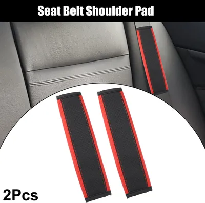 Image de 2pcs Universel Voiture Siège Ceinture Couverture Cou Tapis Faux Cuir Rouge