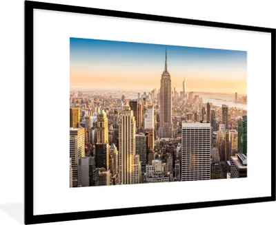 Produktbild von MuchoWow® MuchoWow® Gerahmtes Poster New York - Nebel - Skyline 90x60 cm - Poster mit zchwarzem Bilderrahmen - Wanddekoration - Fotos