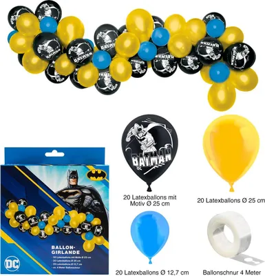 Produktbild von Ballongirlande Set Batman 60-teilig Latexballons Folienballons für Motto-Party