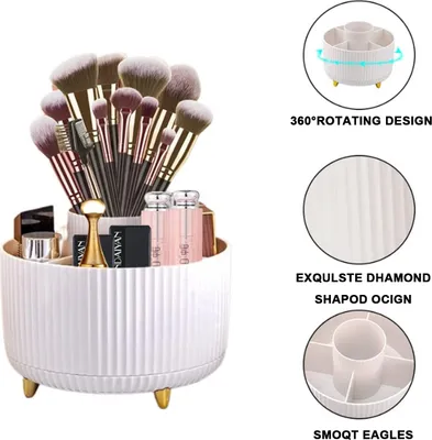 Produktbild von Kosmetik Make Up Organizer, 360°Drehbarer Pinsel Organizer, Lidschattenpinsel Lippenstift Etui, Aufbewahrung Kosmetik(Weiß)