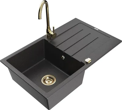 Image de Mexen Bruno 1 bac en granit avec égouttoir et mitigeur Telma, noir moucheté - 6513-76-670200-50