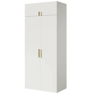Kleiderschrank, Drehtürenschrank Weiß mit Ablageflächen und Kleiderstangen Breite 100 cm