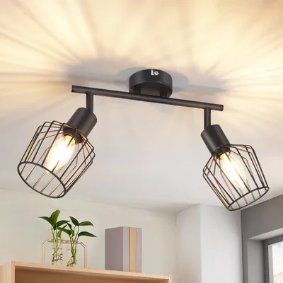 Image de ZMH Plafonnier noir 2 flammes, spot E14 orientable 350°, moderne pour hall, salon, chambre à coucher, cuisine