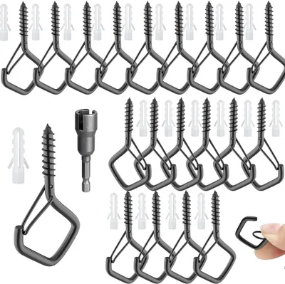 Imagen del producto de Ganchos para tornillos de acero inoxidable, 20 unidades, color , con hebilla de seguridad, ganchos de pared para tornillos