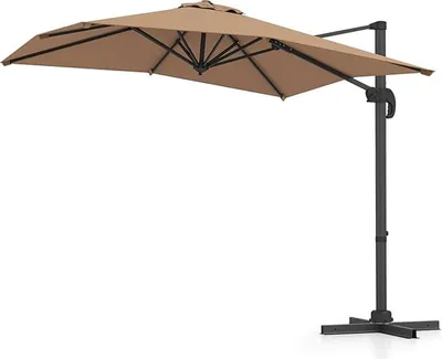 Produktbild von KOMFOTTEU Gartenschirm mit Kreuzfuß, Sonnenschirm mit 360°-Drehung, neigbarer Terrassenschirm mit Aluminiumstange & Kurbel, 245 x 243 x 237 cm