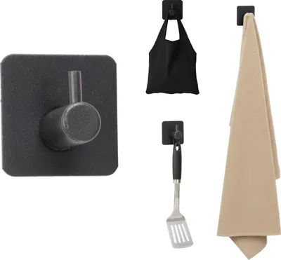 Produktbild von Handtuchhalter ohne Bohren 4,5 cm breit, Badezimmer Handtuchhalter aus Edelstahl Wasserfeste Haken für Bad,Haken selbstklebend Handtuchhaken Kleiderbügel schwarz nicht-invasiv
