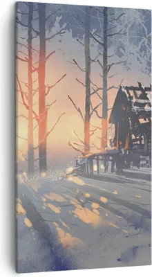 Produktbild von Bild auf Leinwand - Leinwandbild - Winter Wald Hütte - 45x80cm - Wand Bild - Wanddeko - Wandbilder - Leinwanddruck - Bilder - Kunstdruck - Wanddekoration - Leinwand bilder - Wandkunst - PA45x80-3854