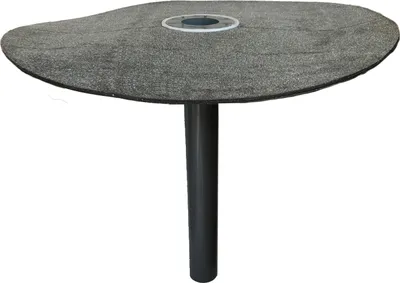 A gray roof drain with a black pipe stand.