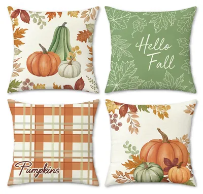 Kissenbezüge 4er-Set 45x45 cm Polyester Herbst Kürbis Ahornblätter