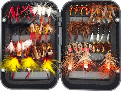 Produktbild von Fliegenfischen Fliegen Set Forellenbarschangeln mit Fliegenbox 54Stk