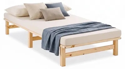 Produktbild von Homestyle4u Holzbett 100 x200 mit Lattenrost Natur Jugendbett Bettgestell Palettenbett, KI-generiertes Bild