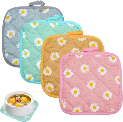 Produktbild von 4-teiliges Set Topflappen aus Baumwolle, 17x17cm, hitzebeständig und rutschfest