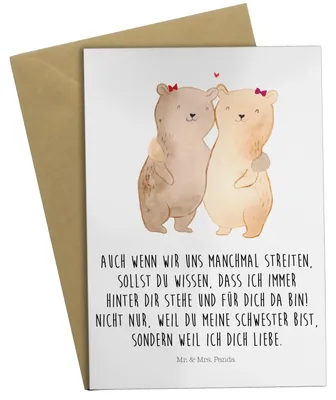Produktbild von Mr. & Mrs. Panda Glückwunschkarte Bären Schwestern - Weiß - Geschenk, einladungskarten, weihnachtskarten, Schwester, Grußkarte, Zwillinge, hochzeitskarten, Sis, Muttertag