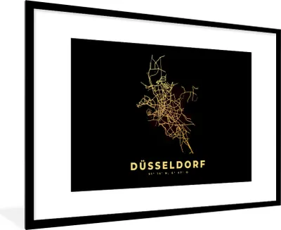 Produktbild von MuchoWow® Gerahmtes Poster Gold - Düsseldorf - Karte - Stadtplan - Wegbeschreibung 90x60 cm - Poster mit Schwarzem Bilderrahmen Wandposter Rahmen Foto Bilder - Wanddekoration - Fotos