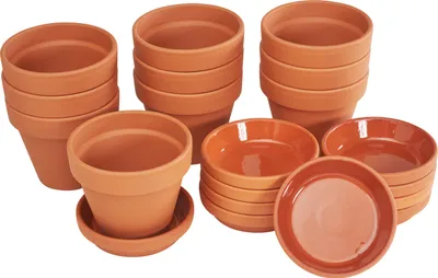 Produktbild von VBS Terrakotta-Topf mit Untersetzer 10 Stk Pflanzgefäß Set 12 cm Ø 8 cm