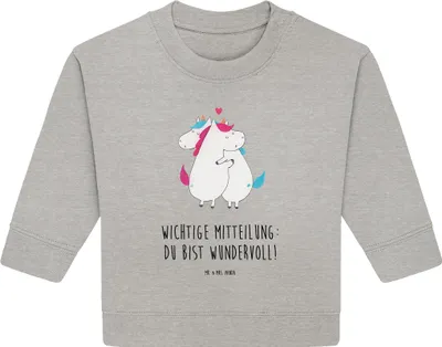 Produktbild von Mr. & Mrs. Panda Organic Baby Pullover Einhorn Mitteilung 6. - 12. Monat - Heather Grey - Geschenk, Ehe, Unicorn, Spruch, Valentinstag, Bullover, Liebe