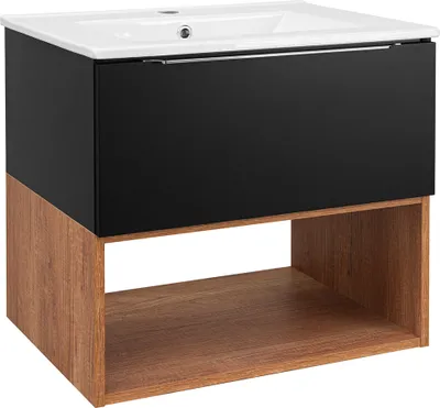Produktbild von Waschtisch 60 cm inkl. Waschbecken schwarz matt mit Eiche NERVI-147