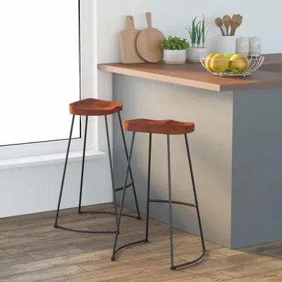 Image de The Living Store Tabouret de bar Gavin 2 pcs. 50x40x78 cm Bois massif Mango