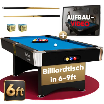 Immagine prodotto di Tavolo da biliardo Marlen & Sons - Tavolo da biliardo CueMaster 6FT con ritorno automatico delle palline - Tavolo da biliardo 183 x 102 cm incl. set completo di accessori