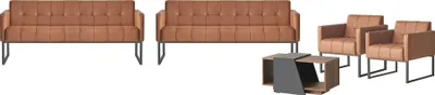 Immagine prodotto di Arbeitszimmer-Set 5tlg 2x 3-Sitzer 2x Sessel Couchtisch Braun Grau Stil