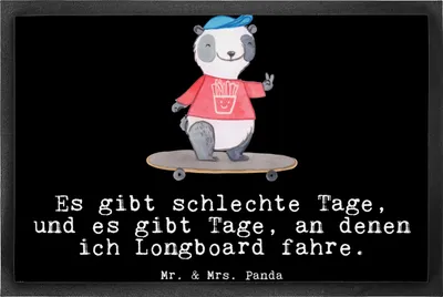 Produktbild von Mr. & Mrs. Panda fußmatte Panda Longboard fahren 50 x 75 cm - Schwarz - Geschenk, Bodenvorleger, bodenmatte, Skaten, Schuhabstreifer, Gummimatte, Schmutzfangmatte