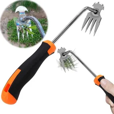 Produktbild von Famanu Hand-Unkrautstecher mit Gummigriff - 4-zinkiger Unkrautentferner für den Garten