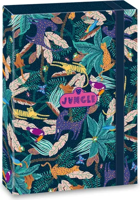 Immagine prodotto di ARS UNA Scatola porta quaderni A4, cartella porta quaderni per zaini, con elastico e alette interne, giungla - animali e piante tropicali, verde-rosa, per ragazze