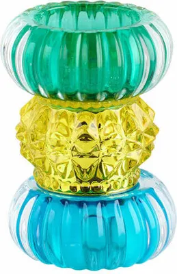 Produktbild von Gift Company Teelichthalter Sari rund, Kerzenständer, Kristallglas, Blau, Gelb, Grün, 11.5 cm, 1093901010