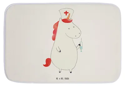 Produktbild von Mr. & Mrs. Panda Badvorleger Einhorn Krankenschwester - Weiß - Geschenk, Krankenpfleger, fußmatte bad, Badematte, duschmatte, Badezimmerteppich, Krankenhaus, Unicorn