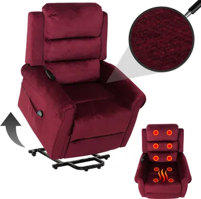 Produktbild von Fernsehsessel MCW-K63, Relaxsessel, Liegefunktion Aufstehhilfe Massage Heizfunktion, Stoff 220g/m² Chenille bordeaux