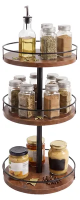 Immagine prodotto di Relaxdays, ripiano girevole per cucina, dimensioni 48 x 25 cm, 3 livelli, design industriale, porta spezie girevole da piano di lavoro, colore marrone/nero