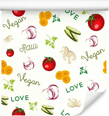 Immagine prodotto di 10m VLIES WALLPAPER ROLL VEGAN Verdure colorate 3D decorazione cucina 6367