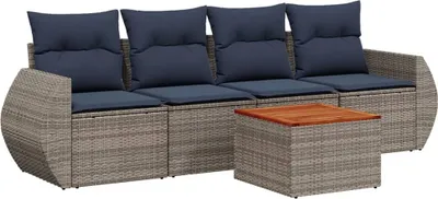 Image de Ensemble de canapé de jardin 5 pcs avec coussins gris résine tressée