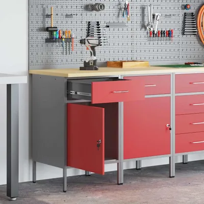 Produktbild von vidaXL Werkbank mit Schubladen 2 Stk. Rot und Grau 100 x 55 x 85 cm