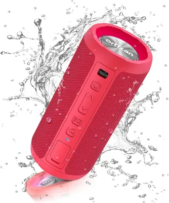 Produktbild von Ortizan Bluetooth Lautsprecher X10 – Tragbarer wasserdichter Speaker IPX7, 30h Akku, Stereo Sound, Bass, RGB LED Licht, TWS, Outdoor & Party Box ROT