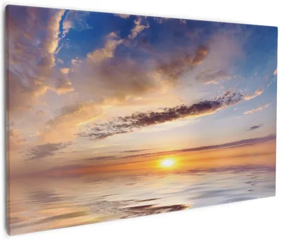 Produktbild von Wallario Premium Leinwandbild Sonnenuntergang über dem Wasser in Größe 60 x 90 cm